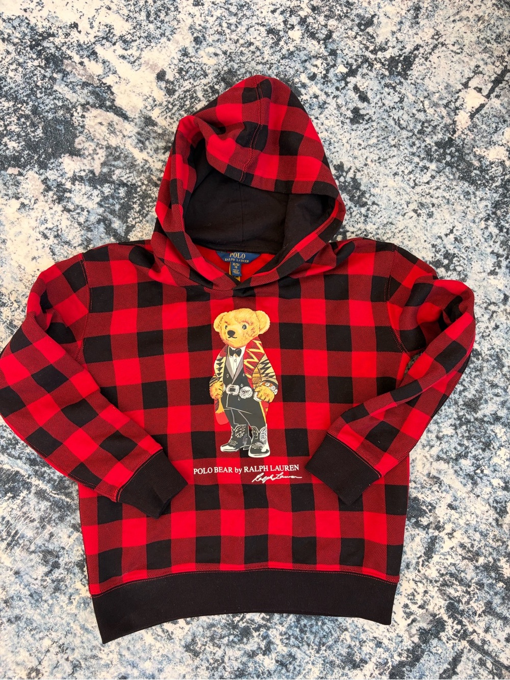 Vintage Polo Ralph Lauren Polo Bear Buffalo Plaid Hoodie Youth XL Women’s XS/S